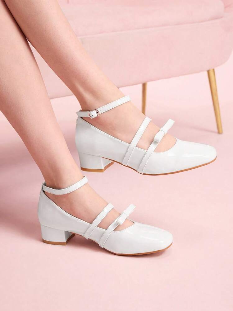 CUCCOO DOLLMOD Women's Beige Mary Jane Shoes Women's Round Toe Cross Strap Thick Heel Low Vamp Shoes