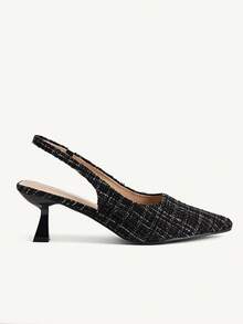 CUCCOO CHICEST Zapatos de tacón de punta fina con estampado de cuadros elegantes para mujer - Negro - Ver 8