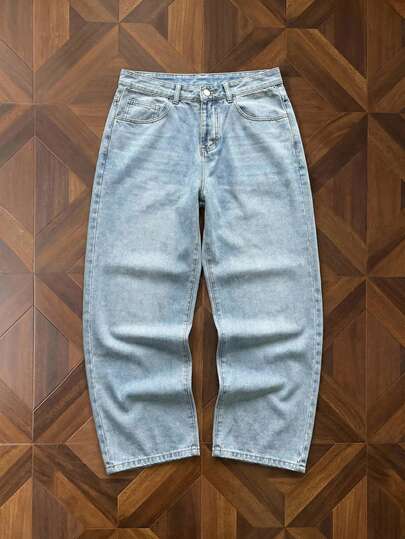 StoneGrade 男士大码休闲宽松洗水牛仔裤，纯色长款洗水淡蓝色宽松工装牛仔裤浅色牛仔裤，适合丈夫、男朋友的礼物