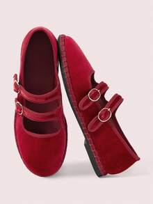 CUCCOO DOLLMOD Zapatos de mujer clásicos de terciopelo con doble raya roja - Jujube - Ver 2