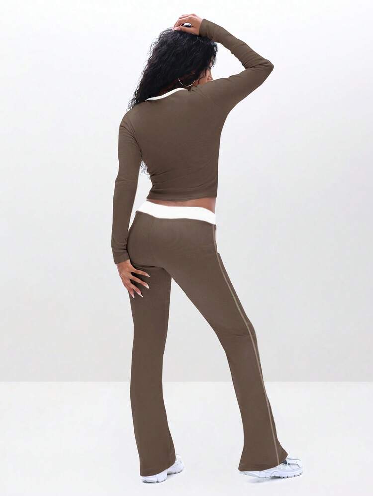 BABYPHAT Ribbed Knit Leggings For Women With Drawstring Waist And Cursive Script Embroidery Casual Everyday Wear Stretchy Comfort Fit Pants