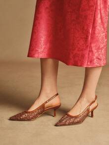 Rosivie Women's Elegant Embroidered Pointed Toe High Heels, Suitable For Commuting - Brown - View 5