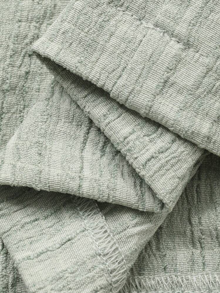 Women's Casual Textured Tie-Up Flare Sleeve Shirt And Flare Pants 2 Pieces Set, Spring/Summer