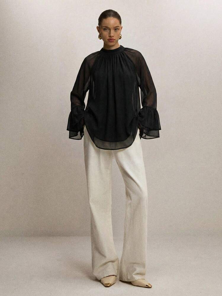 ATUI Studio Women's Minimalist Solid Color Loose Pleated Flare