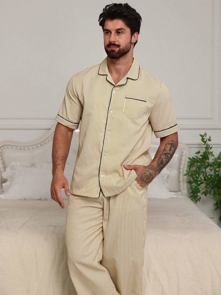 Multi-Color Short Sleeve Matching Shorts Men's Pajama Set, Summer