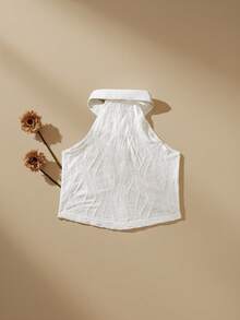 SHEIN 女童无袖翻领衬衫，白色纹理简约优雅时尚上衣，女童无袖衬衫背心夏季上衣，女童翻领衬衫，女童无袖衬衫，女童白色背心，女童翻领衬衫，女童白色衬衫，女童无袖衬衫，女童翻领衬衫，儿童白色衬衫，儿童白色上衣，白色青少年衬衫，女童衬衫，女童夏季衬衫，儿童衬衫 - 白色 - 查看 2