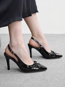 CUCCOO BIZCHIC 尖头高跟凉鞋 女士细跟凉鞋 纤细时尚 专业百搭 外穿气质 蝴蝶结装饰 通勤女式高跟黑色凉鞋 春季鞋 - 黑色 - 查看 7