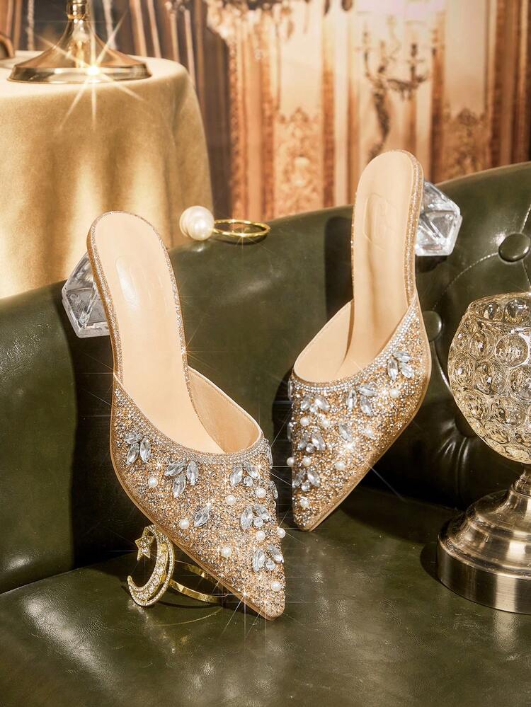 CUCCOO TILAWA Women's Shoes Crystal And Glass Rhinestone Decorative Pointed High-Heeled Shoes, Suitable For Going Out, Banquets, Parties And Other Activities