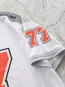 EVRINFINITE Men's Summer Fashion Street Style T-Shirt, Casual Round Neck Short Sleeve Top With 3D Numeric Printing - Black With Orange 77 - White - View 4