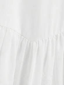SHEIN 大女孩適用白色抓皺泡泡袖A字迷你洋裝，優雅休閒套裝，適合春夏季 - 白色 - 查看 8
