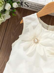 SHEIN Young Girl Round Neck 3D Floral Decor Pleated Fashionable Chic Party/Vacation Dress - Apricot - View 4