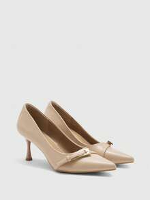 CUCCOO BIZCHIC Tacones de oficina de tacón de aguja con hebilla decorativa para uso diario y de negocios, de color albaricoque, para mujer - Albaricoque - Ver 7