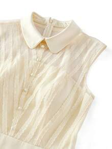 ZEYLAH 对比色蕾丝褶饰连衣裙 - 杏色 - 查看 3