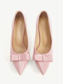 CUCCOO CHICEST 四季新款蝴蝶结尖头细跟中跟优雅通勤风简约舒适绿色漆皮女士高跟鞋，适合圣帕特里克节、圣诞节、约会、下午茶、职场时尚等场合。 - 淺粉色 - 查看 10