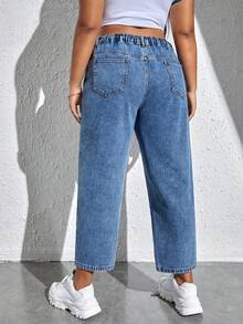 SHEIN EZwear Plus Size Women's Pocket Distressed Straight Leg Casual Versatile Jeans - Light Wash - View 2