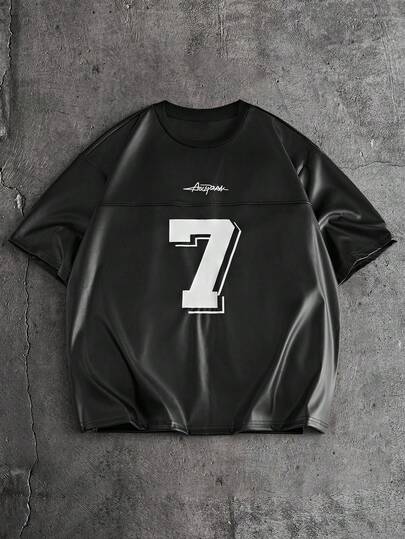 AXEPEAK Men's Casual Fashionable Street Sporty Numeric & Letter Print Loose Fit T-Shirt, Pu T-Shirt,Summer