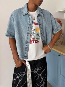 STEELVANCE Men's American Casual Distressed Embroidered Denim Jacket - Blue - View 5