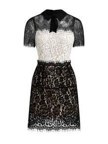 ZEYLAH WOMEN'S BLACK & WHITE WAIST CINCHED CROP SHORT SLEEVE MINI DRESS - Black and White - View 1