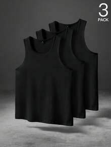 PAVTROS Men's Solid Color Tank Tops, Multiple Pieces - Black - View 1