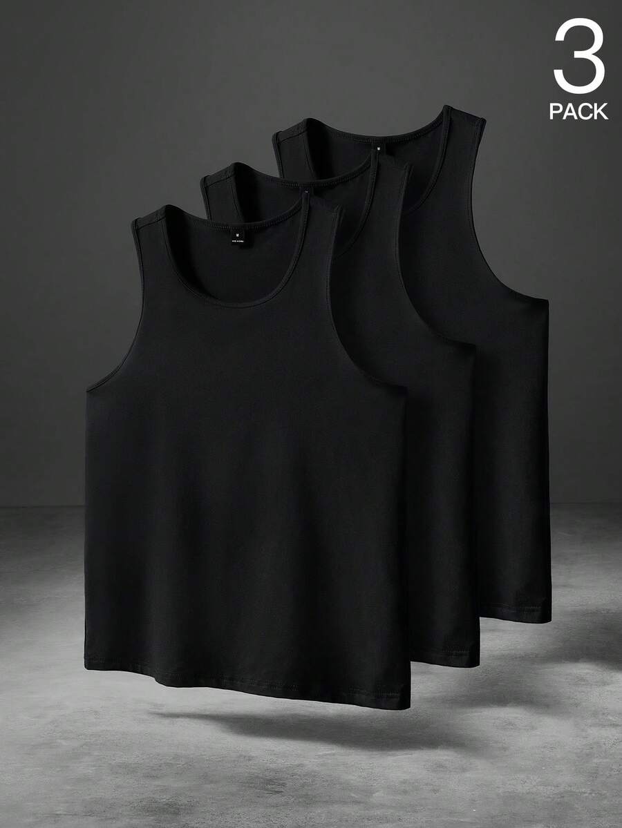 PAVTROS Men's Solid Color Tank Tops, Multiple Pieces - Black - View 1