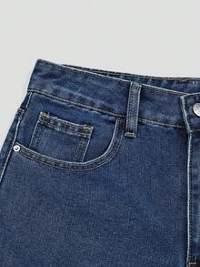 GlowEve Quần short denim nữ kiểu dáng thường ngày, có túi và cài nút, đa năng cho trang phục hàng ngày. - Rửa trung bình - Xem 5