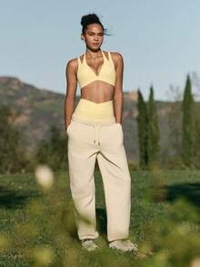 GLOWMODE FeatherFit™-Sculpt Double Glow Buttery-Soft Stretchy Removable Cups Push-Up Adjustable Halterneck 2 In 1 Style Sports Bra Running Workout Gym - French Vanilla - View 8