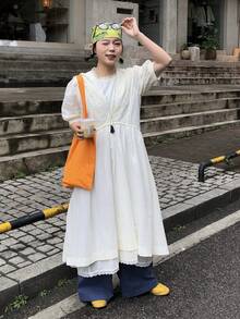 DAZY Đầm midi họa tiết hoa kiểu Hàn Quốc 2 trong 1 dành cho nữ, thích hợp cho kỳ nghỉ hè. - trắng - Xem 7