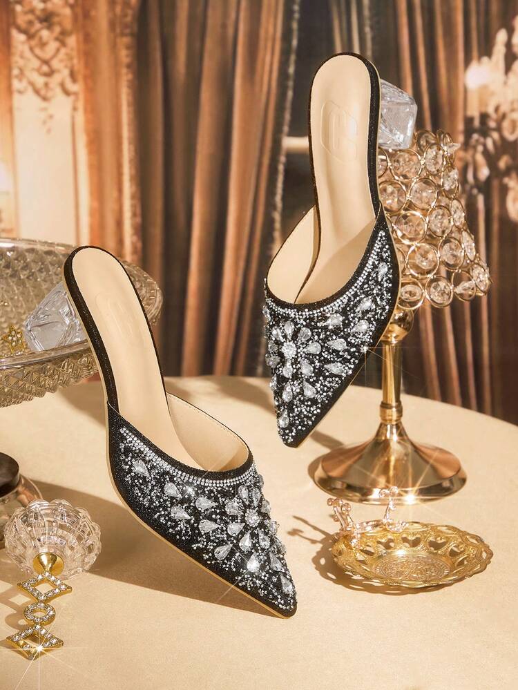 CUCCOO TILAWA Women's Crystal And Glass Rhinestone Decorative Pointed Women's High-Heeled Shoes, Suitable For Going Out, Banquets, Parties And Other Activities