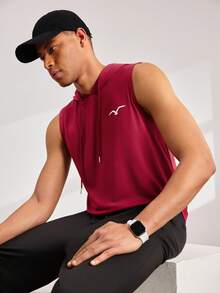 Driftmere 男士海鸥印花抽绳连帽衫，休闲款 - 酒紅色 - 查看 7