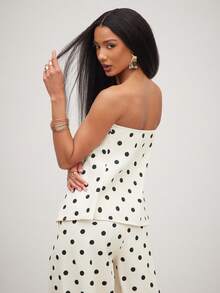 NYA SZN 女士撞色波点印花牛仔无肩带上衣 - 黑與白 - 查看 2