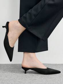CUCCOO BIZCHIC 黑色尖头细跟套脚高跟鞋，百搭日常通勤女鞋 - 黑色 - 查看 3