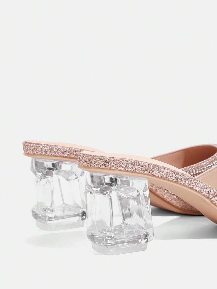 CUCCOO TILAWA Women's Crystal Heel Glass Rhinestone Decor Pointed Toe High Heel Pumps, Suitable For Outings, Banquets, Parties And Other Events Valentine's Day