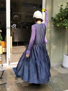 DAZY Women's Japanese Style Round Neck Sleeveless Slim Dress, New Summer Recommend Long Denim Tank Dress - Blue - View 4