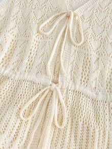 Breezaya New Spring/Summer European & American Style Beige Minimalist Cinched Waist Soft & Elegant Knit Top And Hollow Design Skirt Two Pieces Set, Versatile For Commuting, Business Meetings, Luxury Evening Events - Beige - View 10