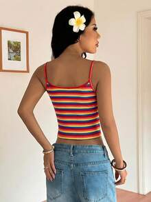 SHEIN EZwear Top de tirantes con estampado de rayas de colores de arcoíris de verano - Multicolor - Ver 2