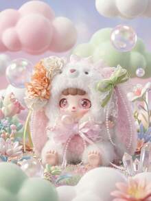 POKOJA LAND Bunny Hooded Character Blind Box, Collectible Mystery Figure With 6 Regular Styles & 2 Hidden Models, Lace & Bow Accent Details, Pastel Tones With Expressive Big Eyes, Decorative Companion For Home, Bedroom, Living Room. - Tide play blind box - View 8