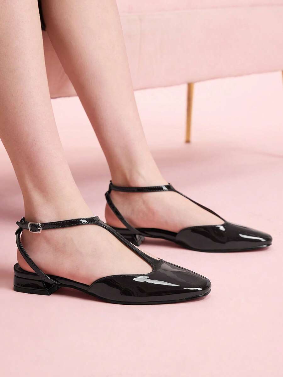 CUCCOO DOLLMOD 女士方头舒适时尚T字带黑色平底鞋，休闲通勤优雅复古风，适合春季、工作、婚礼等场合。 - 巧克力棕 - 查看 1