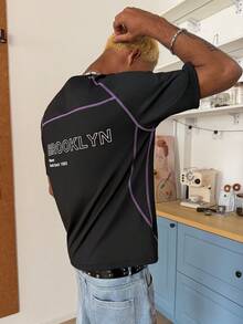 STEELVANCE Men's Printed Round Neck Casual Loose Short Sleeve T-Shirt - Black - View 2