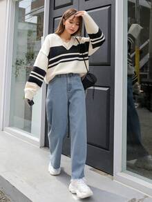 DAZY 女士翻领韩版水洗牛仔裤，夏季 - 藍色 - 查看 6