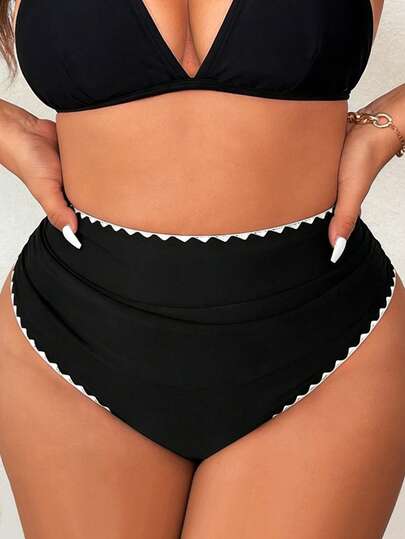 Swim Lushoire Quần bikini cạp cao ren đen cỡ lớn dành cho nữ, thích hợp cho kỳ nghỉ biển.