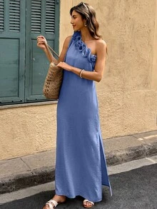 Selianne Đầm dài phong cách thường ngày cho kỳ nghỉ của phụ nữ - Xám Xanh - Xem 5
