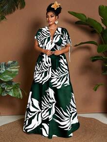 Maweii Đầm maxi dáng chữ A cổ chữ V thắt nơ phía trước, in họa tiết ombre thanh lịch dành cho nữ cỡ lớn, thiết kế đa năng phù hợp cho các buổi đi chơi, kỳ nghỉ, lễ hội âm nhạc, mùa xuân/hè. - Nhiều màu - Xem 7