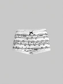 ROMWE Y2K Retro Music Note & Piano Keyboard Print Lace Trim Low Waist Shorts 3 Pieces Set - Multicolor - View 5