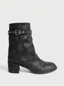 Sugerpunk Women's Fashion Versatile Commute Adjustable Buckle Chunky Heel Ankle Boots - Black - View 1