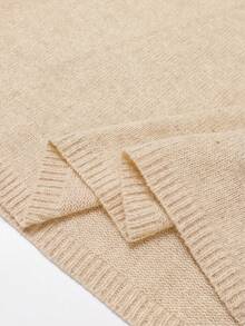 Franclia 秋冬新款宽松碎花圆领无袖针织背心搭配碎花灰色A字针织中长裙，女士两件套毛衣套装 - 杏色 - 查看 5