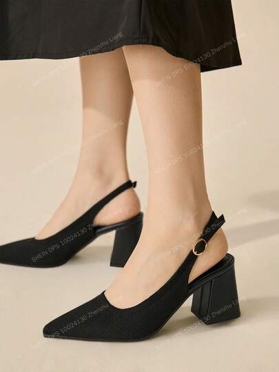 CUCCOO BASICS Women's Fashion Open Back Pointed Toe Chunky Mid-Heel Pumps, Classic Minimalist Design For Commuting, Dating, Party, Holiday, Wedding