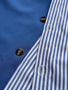 Maweii 女士春夏时尚个性条纹拼接休闲半身裙，时尚高端度假街头休闲装，独特设计优雅大码半身裙 - 藍色 - 查看 8