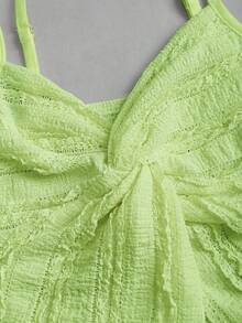Sweetra French Sweet Ruffle Strap Twist Top & Layered Ruffle Hem A-Line Mini Skirt 2 Pieces Set, Spring/Summer For Women - Green - View 4