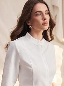 Zovinel 女士休闲全扣衬衫，春夏款 - 米色 - 查看 6