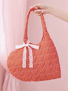 ROMWE Kawaii Plaid Love Quilted Shoulder Bag - Lattice - View 2